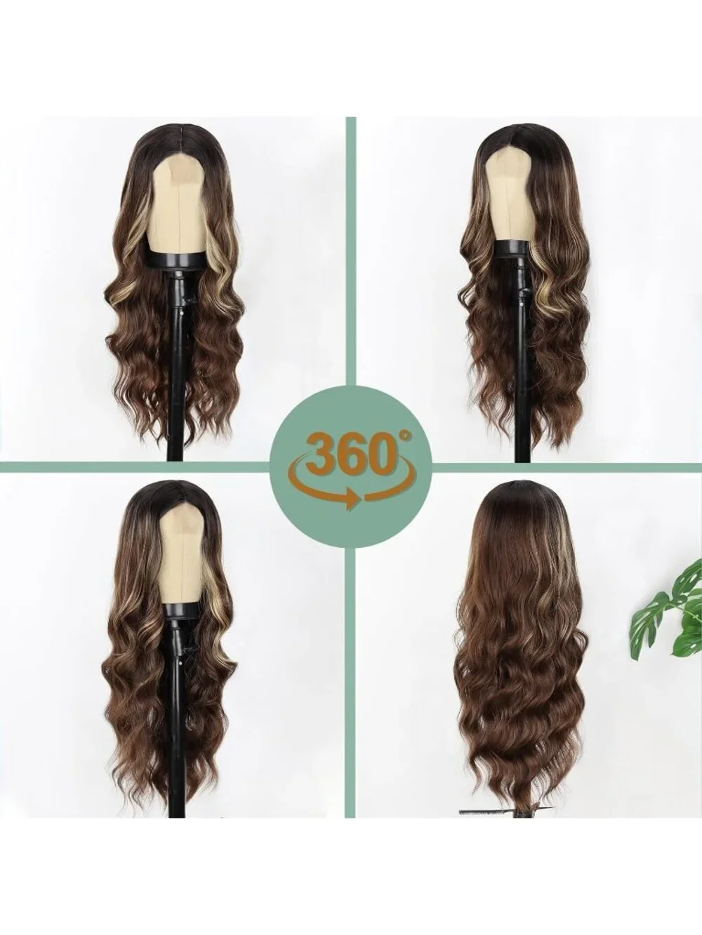 Women's Omber Brown 26 Inch Natural Synthetic Modern Long Curly Wavy Fiber Wigs